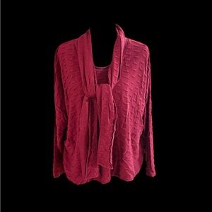 Made in Italy Textured Knit Top & Scarf Set – Burgundy – One Size